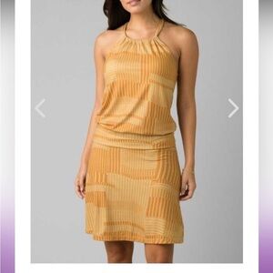 Prana Gold Ruched Halter Sundress